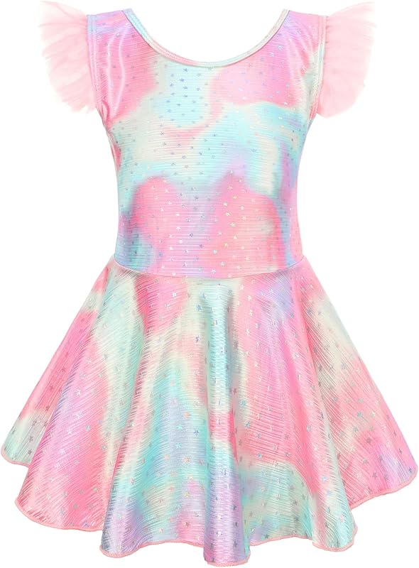 Girl One Piece Swimsuit with Short Modest Beach Swim Dress Printed Skirted Bathing Suit