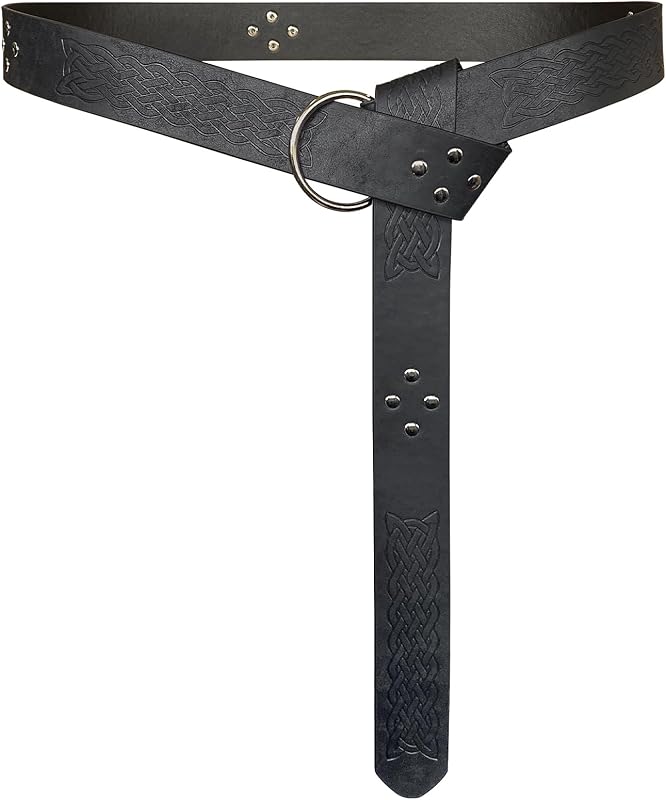 HiiFeuer Medieval Embossed PU Leather O-Ring Belt, Retro Renaissance Knight Belt