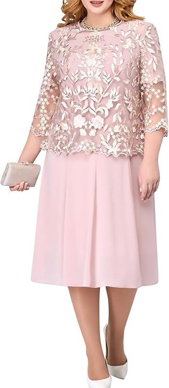 shownicer Femmes Robe Manches 3/4 Grande Taille Robes Elégante Robe De Soiree Fête Dentelle Robe de Soirée Cérémonie Cocktail Mariage