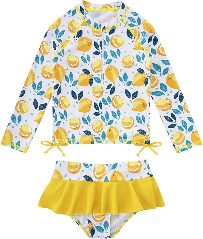 Vieille Toddler Girls Swimsuit 2 Piece Rash Guard Sets Long Sleeve Bathing Suit with UPF 50+ Sun Protection 2-6 Years