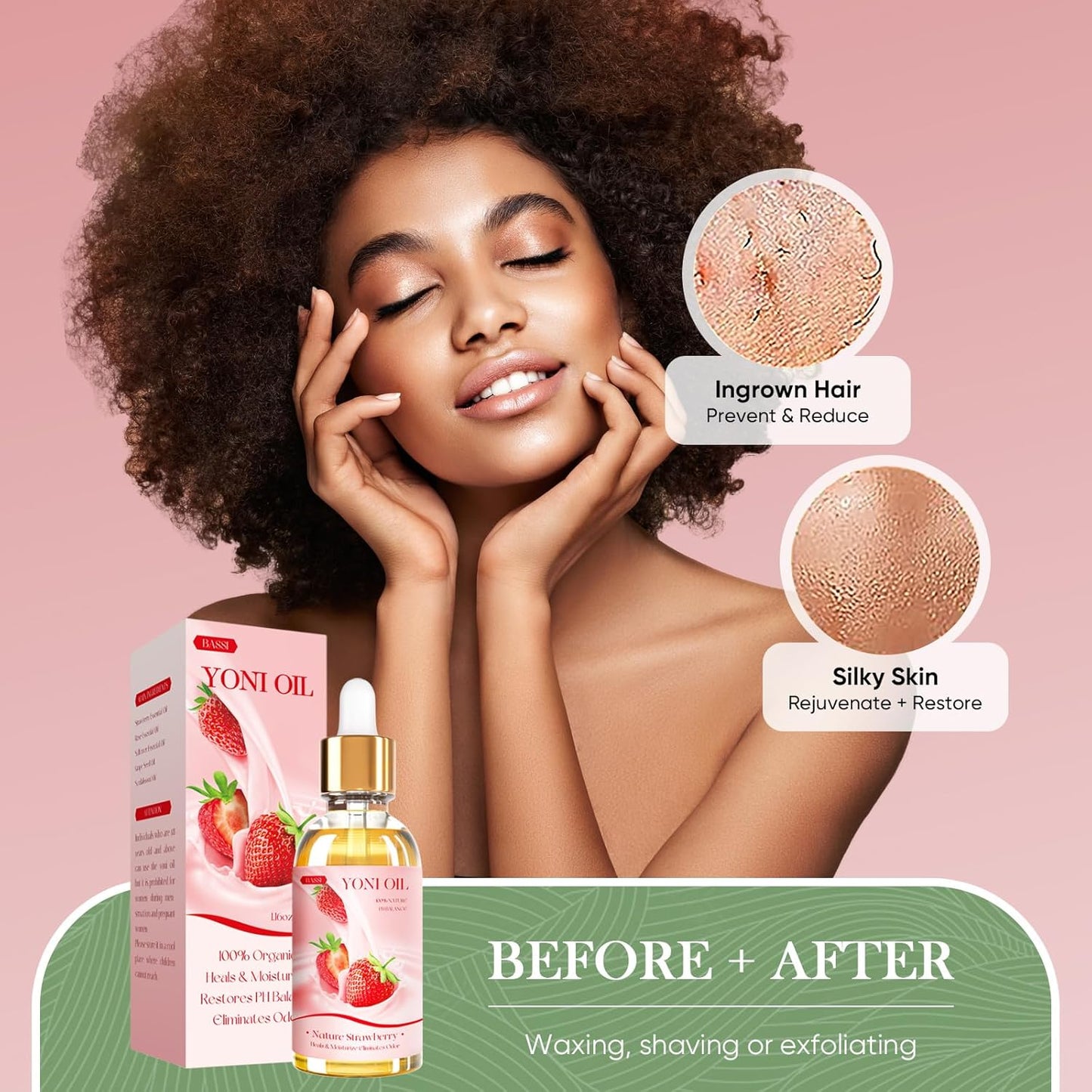 2 Packs Yoni Oil for Women - Strawberry Fresh Feminine Care Oil - All Natural Vaginal Oil Essential Oils, Reduces Odor, Restores pH Balance and Wetness, 1 fl oz/pc