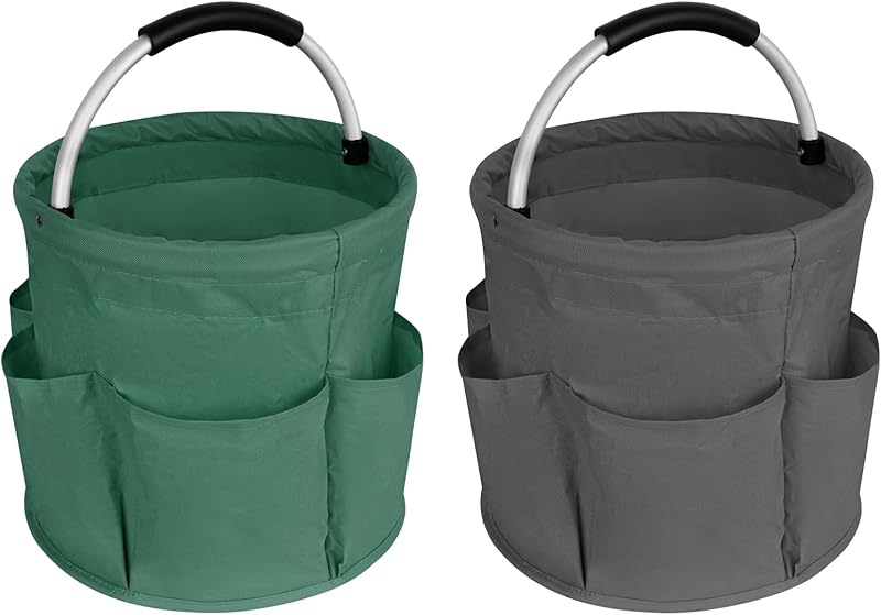 Collapsible Basket with Handles: Portable Picnic, Beach, Garden Harvest, Market Shopping Basket, Home Storage, Bathroom Organizer(Green)