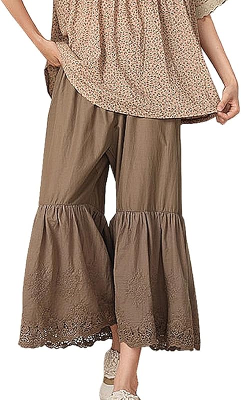 Vintage Lace Pettipants Slips Embroidery Flower Womens Lightweight Cotton Linen Bloomer Shorts Lounge Short Pants