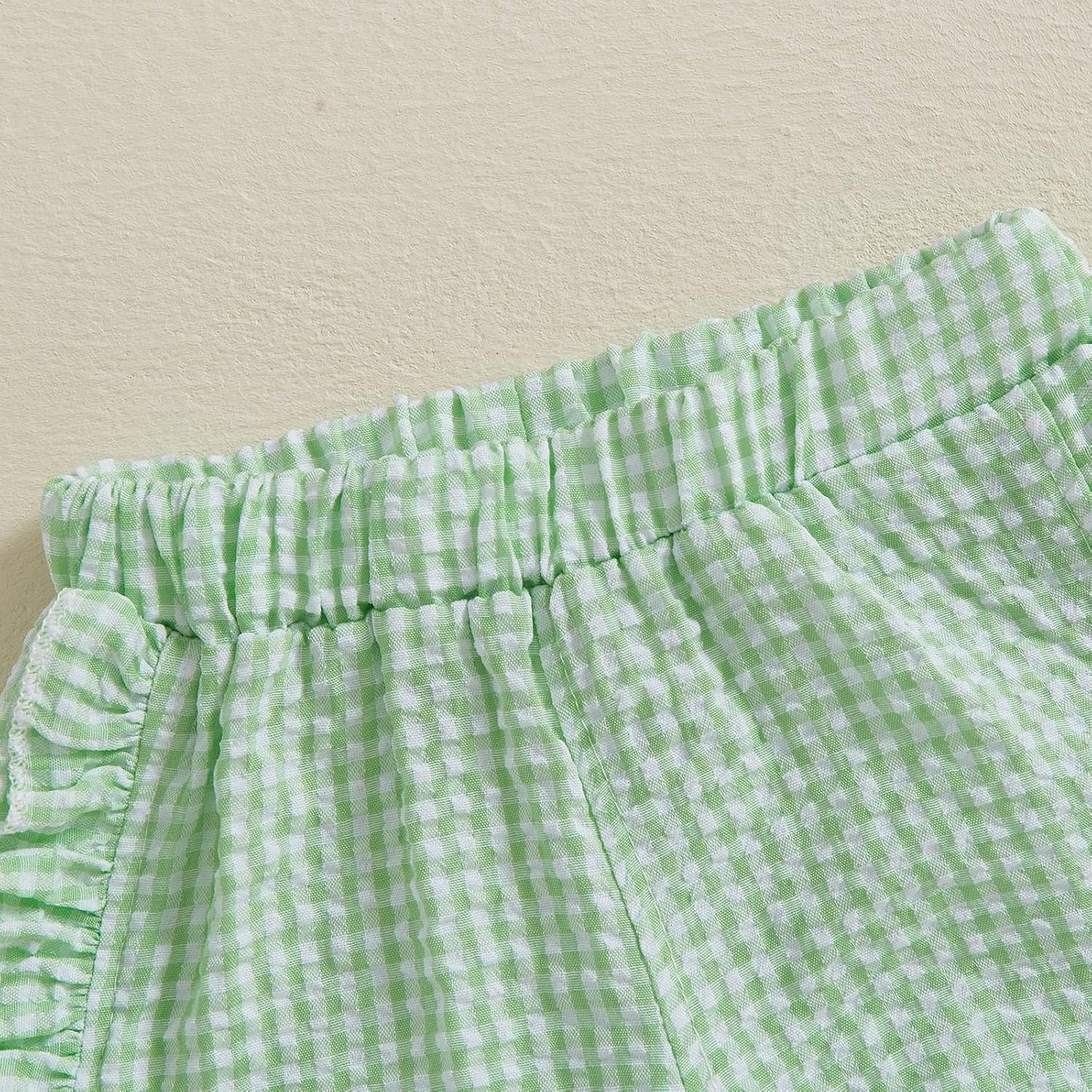 Karuedoo Toddler Baby Girl Shorts Casual Summer Gingham Plaid/Seersucker Elastic Waist Ruffle Hem Shorts Bottoms