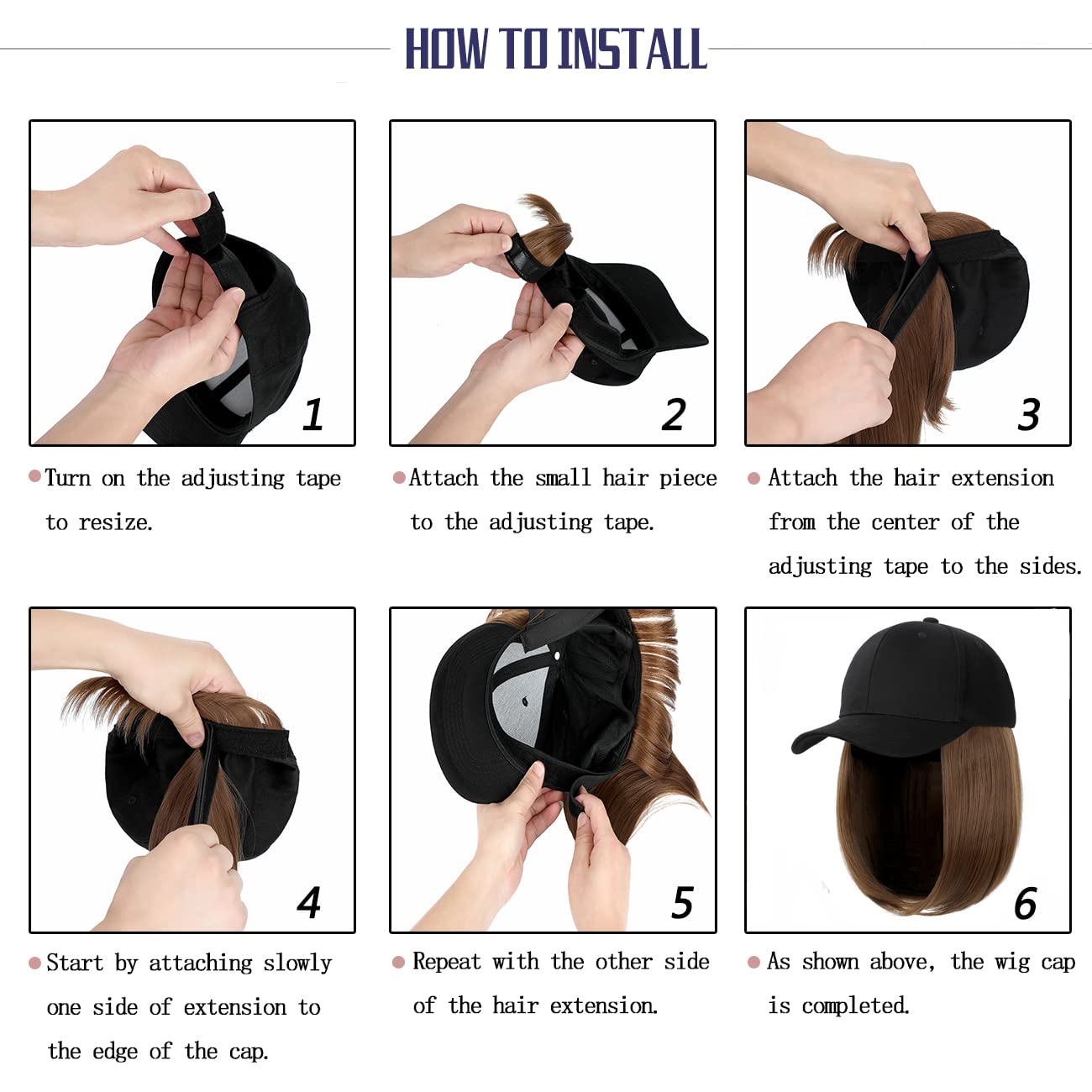 Qlenkay Baseball Cap with Hair Extensions Straight Short Bob Hairstyle Adjustable Removable Wig Hat 14inch for Woman Girl Ash Blonde Mix Bleach Blonde