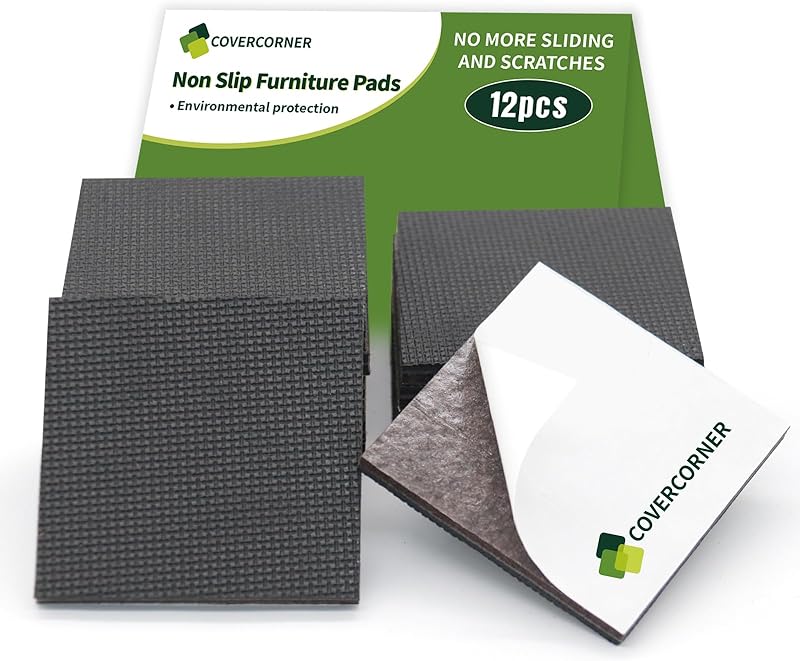 Non Slip Furniture Pads 16 PCS 2'' Square - Anti Slip Furniture Pads - Self Adhesive Rubber Feet Furniture Feet - Chair Leg Floor Protectors - Keep Furniture in Place