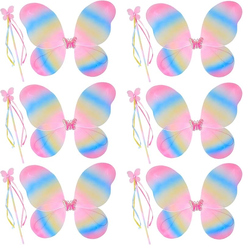 kilofly 6 Sets Angel Butterfly Wings Fairy Wands Princess Dress Up Costume