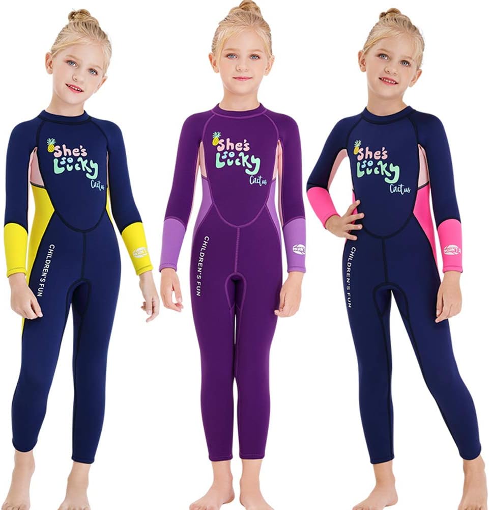 Kids Girls Boys Wetsuit Full Body Neoprene Thermal Swimsuit 2.5MM for Toddler Youth Children Teen, Long Sleeve Child Scuba Diving Surf Suit One Piece Sun Protection for Water Sports
