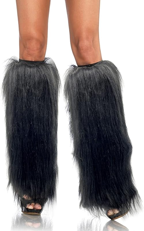 FHQHTH Fuzzy Faux Fur Leg Warmers Fur Heels Long Boots Cuff Cover has Elasticity One Pair Dionysia Boot cover Carnival 18"