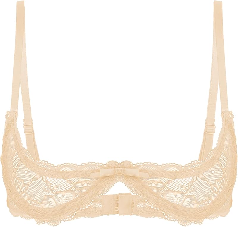 Freebily Womens Sheer Lace Exposed Nipples Support Shelf Bra Wire-Free Unlined Bralette