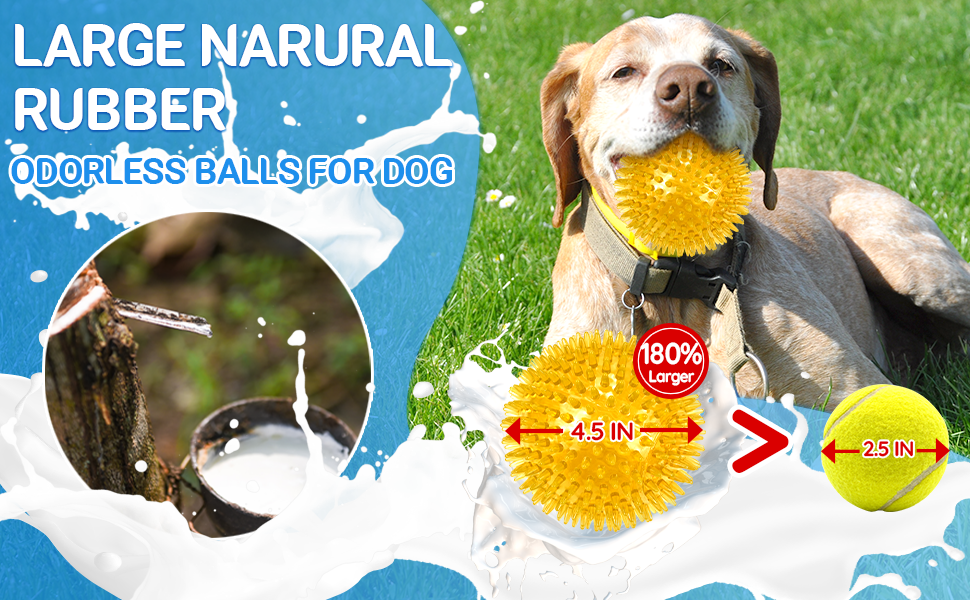 4-Pack Large Squeaky Dog Balls, 4.5" Rubber Spiky Dog Balls for Large Medium Aggressive Chewers Teeth Cleaning, Chew Toy for Training & Boredom Buster