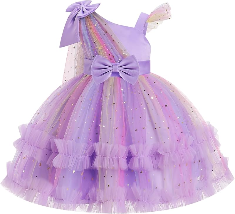 OBEEII Toddler Baby Girls Pageant Dress Sequins Heart Tulle Tutu Dress Flower Wedding Princess Birthday Party Prom Gown