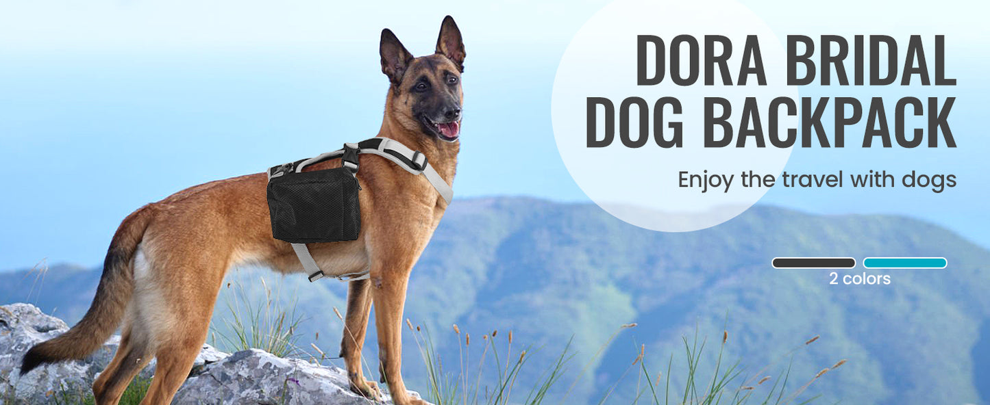 DORA BRIDAL Dog Backpack for Medium & Large Dogs, Dog Backpack Harness, Dogs Hiking Backpack with Side Pockets, Outdoors Pet Saddle for German Shepherd, Labrador (Black, Large)