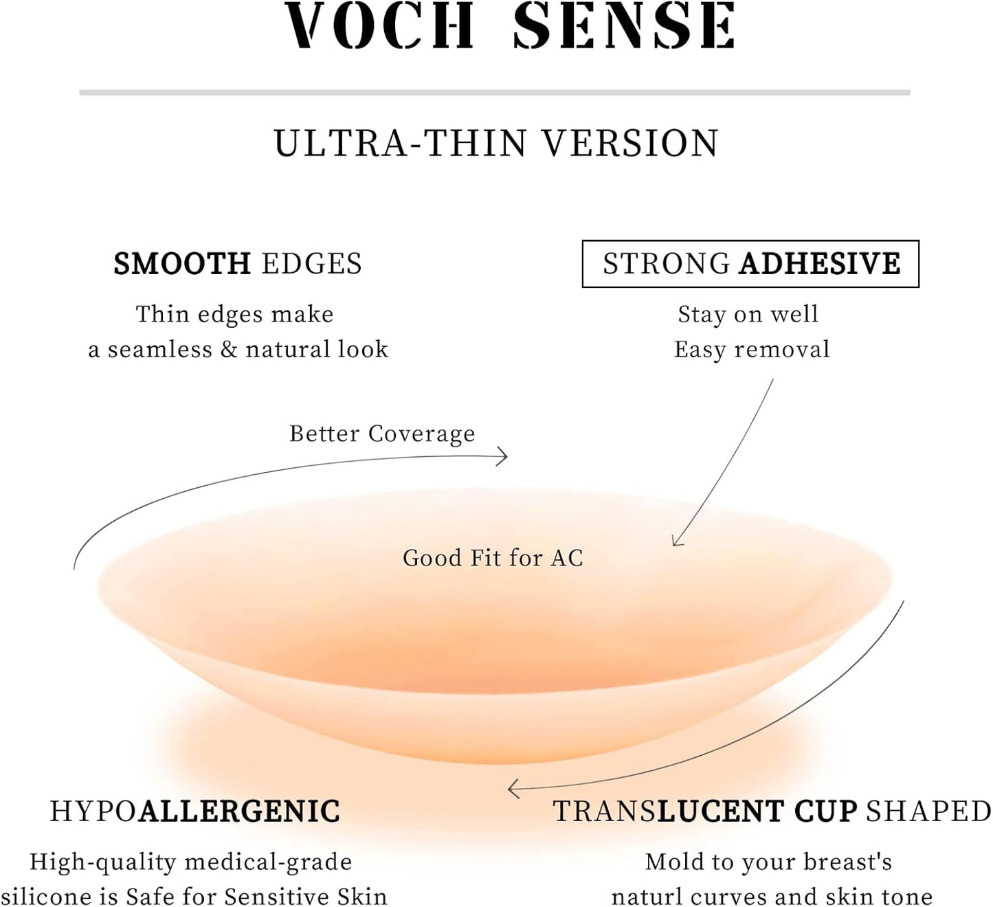 VOCH GALA Nipple Covers 2 Pairs-Seamless and Sheer Adhesive Silicone Nipple Pasties for Women Reusable, Sticky Breast Petals
