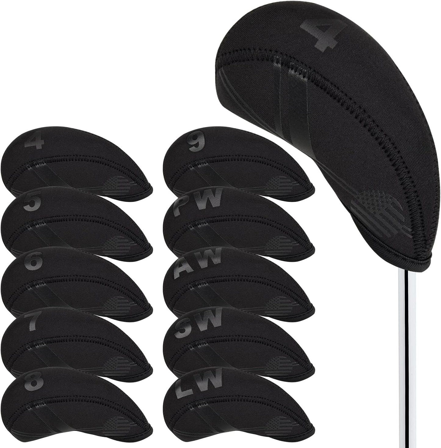 BIG TEETH Golf Iron Head Covers 10Pcs Neoprene USA Flag Golf Club Protector Multi Color Golf Club Protector (Blue)