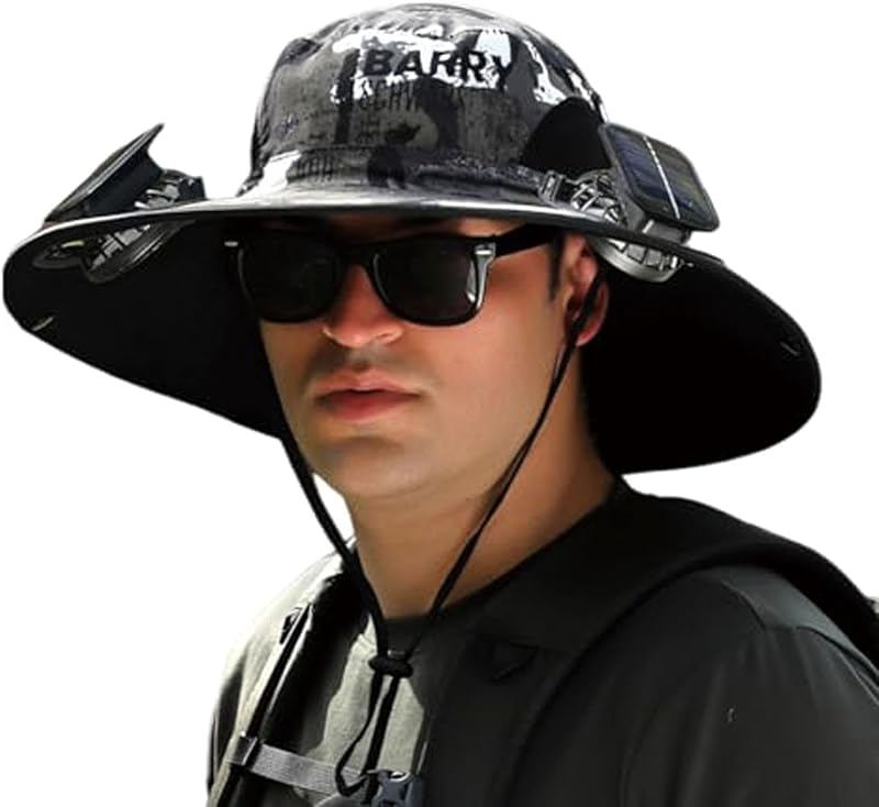 Outdoor Wide Brim Sun Hat with 2 Solar Fan - 2025 Sun Bucket Hat for Men Women, UPF 50+ Bucket Fishing Beach Hat Fan Built in