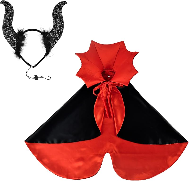 2 Pcs Dog Halloween Costume Set Cat Witch Vampire Cape Devil Horns Hat Holiday Clothes for Cat Puppy Halloween Party Pet Outfits M