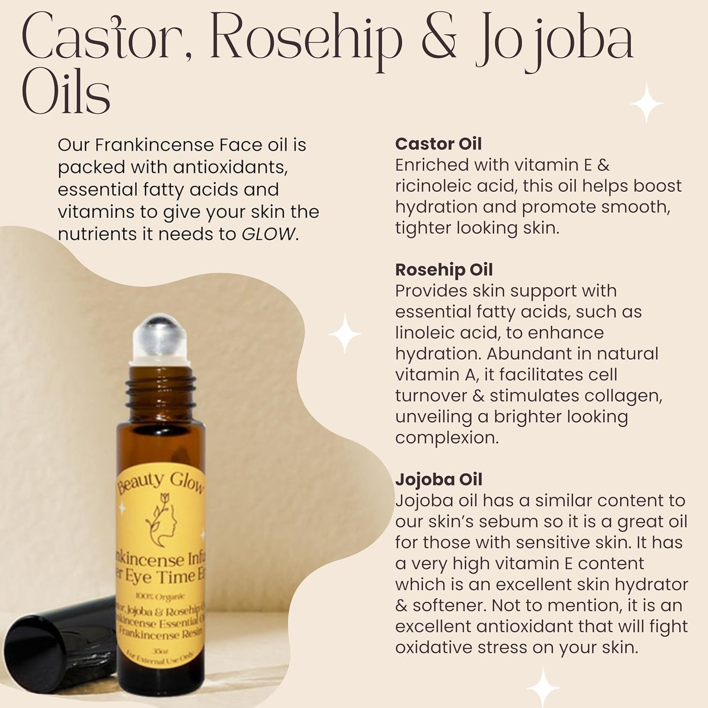 Age Eraser Rollerball Organic Castor, Rosehip & Jojoba Oils Frankincense Essential Oil & Resin Infused Anti-Aging Miracle Moisturizer Roller Ball Skincare Hydrates Skin Under Eyes for Face
