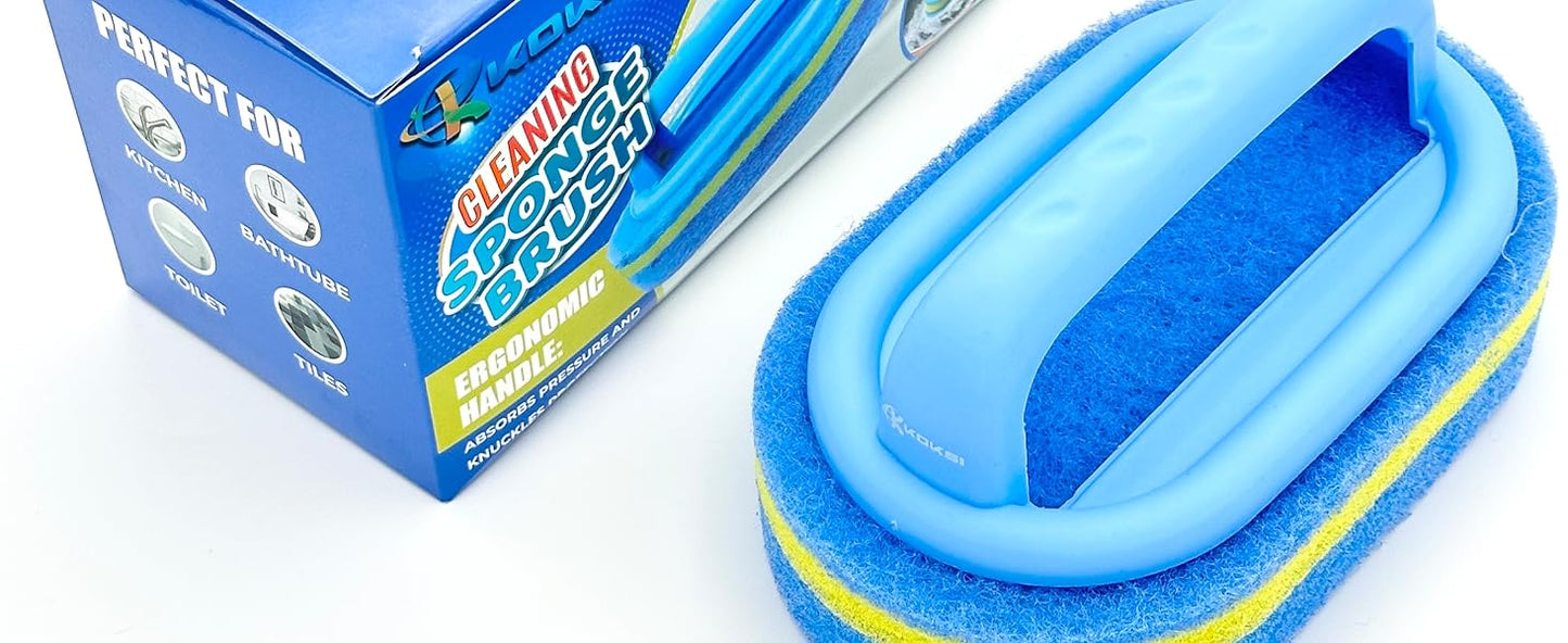 KOKSI 2-Piece Cleaning Brush for Bathroom Kitchen Bathtub Toilet Cleaner All Purpose Shower Sponge Scrubbing Brush with Ergonomic Handle