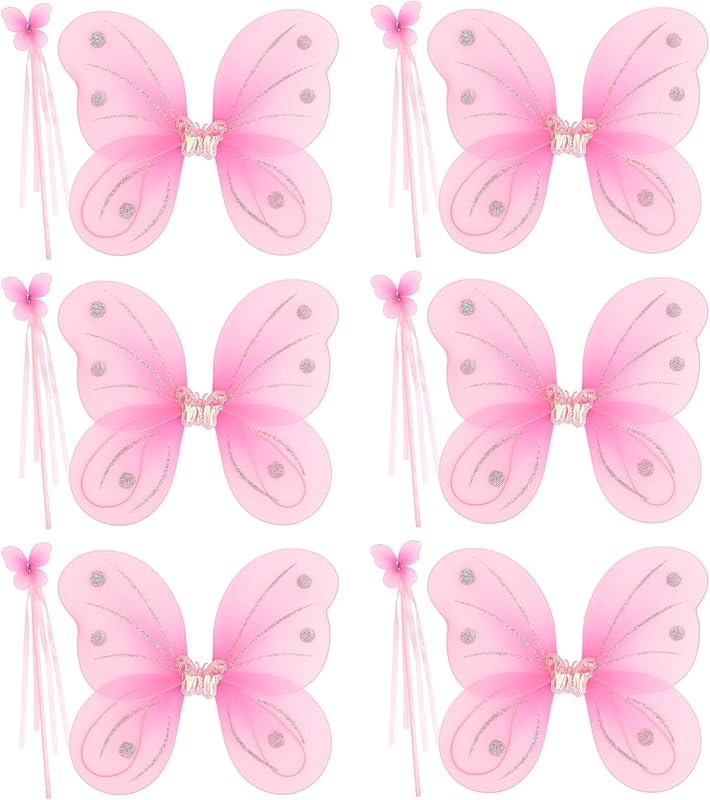 kilofly 6 Sets Angel Butterfly Wings Fairy Wands Princess Dress Up Costume