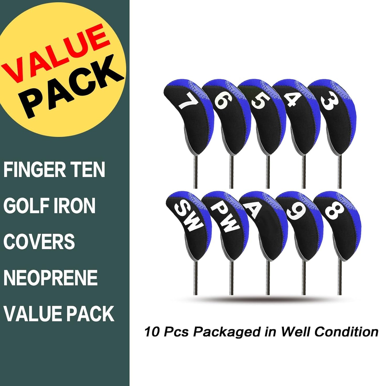 Golf Club Covers Set for Irons Neoprene Iron Head Cover Club Protector 10Pcs with/Without Top Window Accessories for Men Women