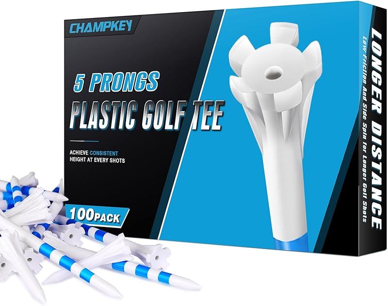 CHAMPKEY Advanced 5-Prong Plastic Golf Tees 100 Pack - 50% Ball Contact Surface Optimization with Longer Distance Performance Golf Tees Plastic