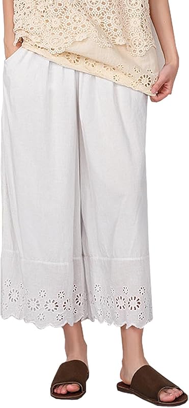 Vintage Lace Pettipants Slips Embroidery Flower Womens Lightweight Cotton Linen Bloomer Shorts Lounge Short Pants