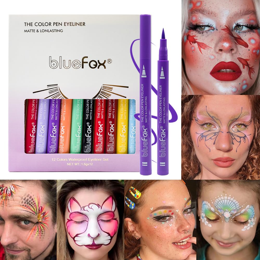 Colorful Eyeliner Kit, Waterproof Liquid Eyeliner, Neon Makeup, 12pcs