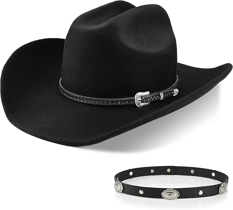 100% Wool Western Cowboy Hat for Men Women Classic Fedora Hat Felt Cowgirls Hats with Two Decorative Bands
