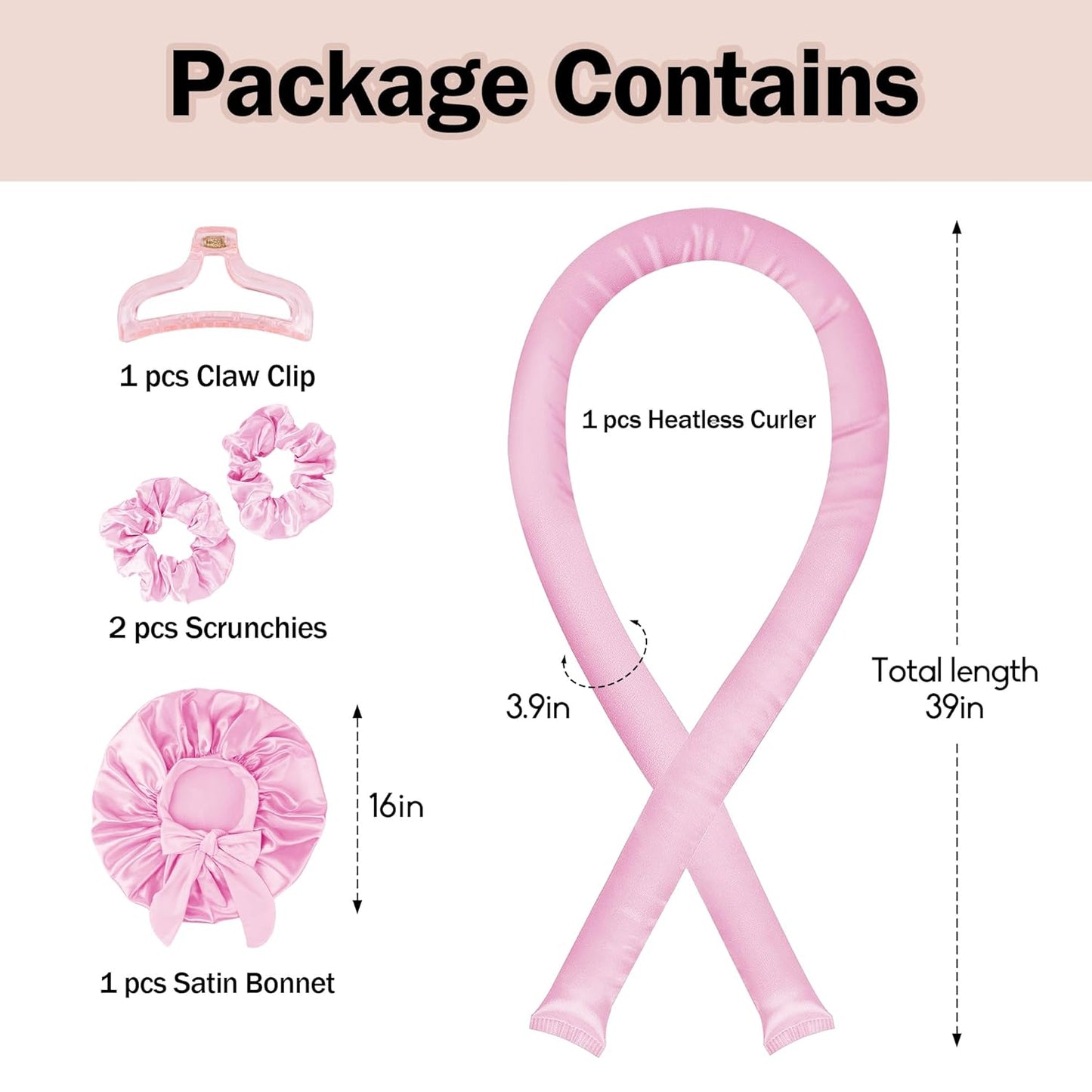 Heatless Hair Curler,Blowout Heatless Curls Overnight,No Heat Curling Rod Set with Satin Bonnet for Sleep in,Pink