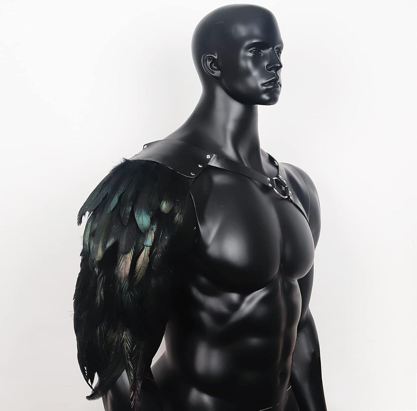 L'VOW Gothic Feather Shoulder Armor for Men Leather Harness Medieval Guards Halloween Cosplay Costume