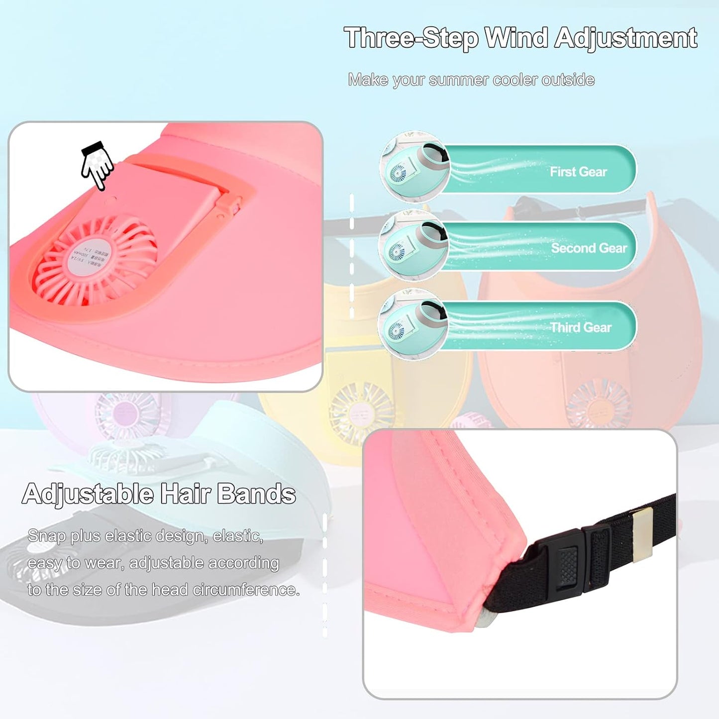 Sun Visors Hat with Fan for Women - Fan Visor Hat - Three Gear Mediation and Large Area Sun Protection
