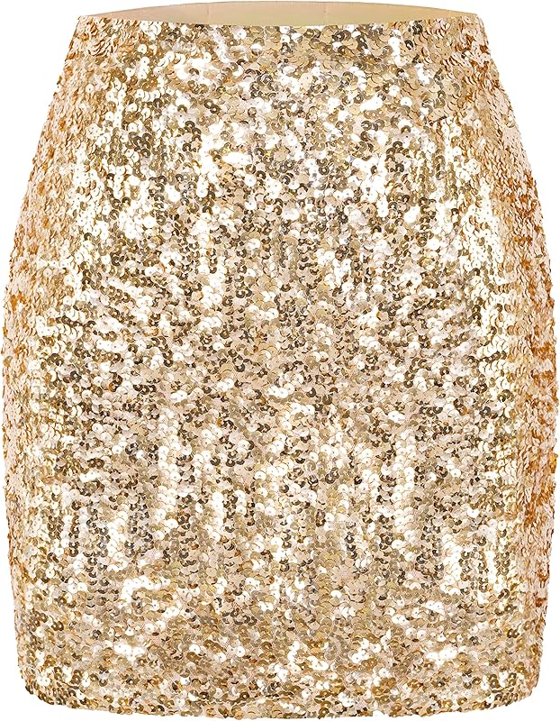 Maner Women's Sequin Skirt Sparkle Stretchy Bodycon Mini Skirts Night Out Party