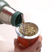 Argentina Yerba Mate Cup With Ceramic liner Straw Tea Gourd Mug One Bombilla Mate a Cleaning Brush (brown)