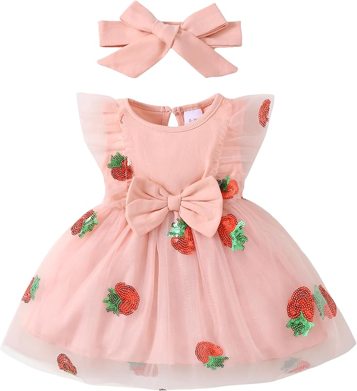 Renotemy Baby Girl Flower Dress Summer, Tutu Tulle Boho Princess Wedding Birthday Party Dresses for Infant Girls 0-18 Months