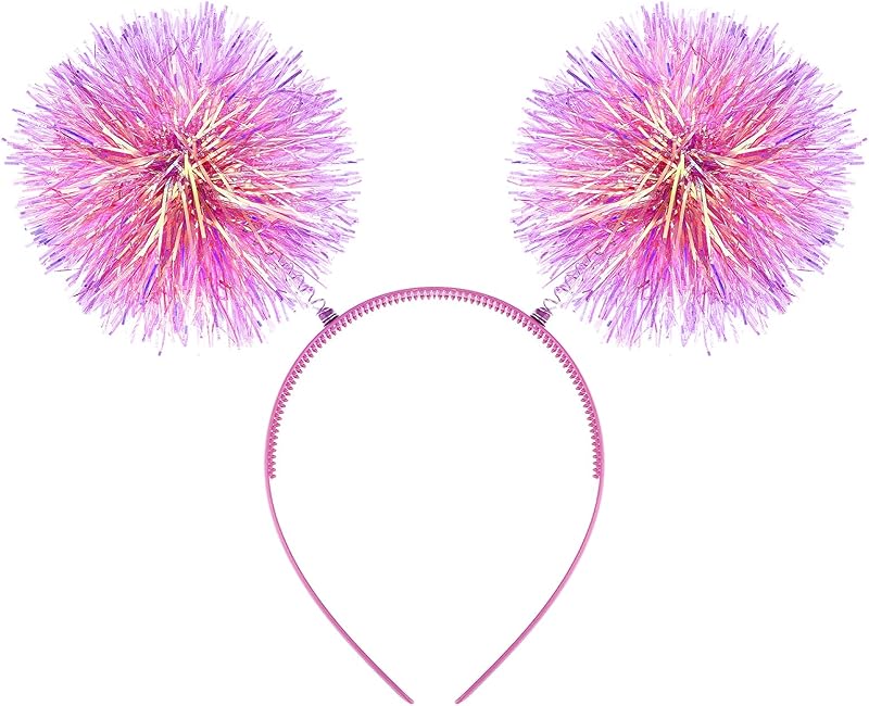 Foil Strips Pom Pom Headband Tinsel Fashion Headband Fluffy Ball Hair Loop Cosplay Hair Accessory for Women Girl Party
