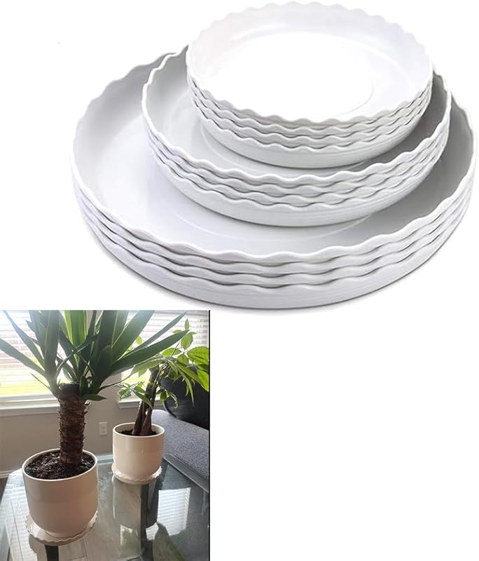 6 Packs Wave Plant Saucer - Plastic Flower Pot Drip Trays/Durable Heavy Duty Black Plant Tray for Indoor and Out Door Plant(6/8/10 inch)