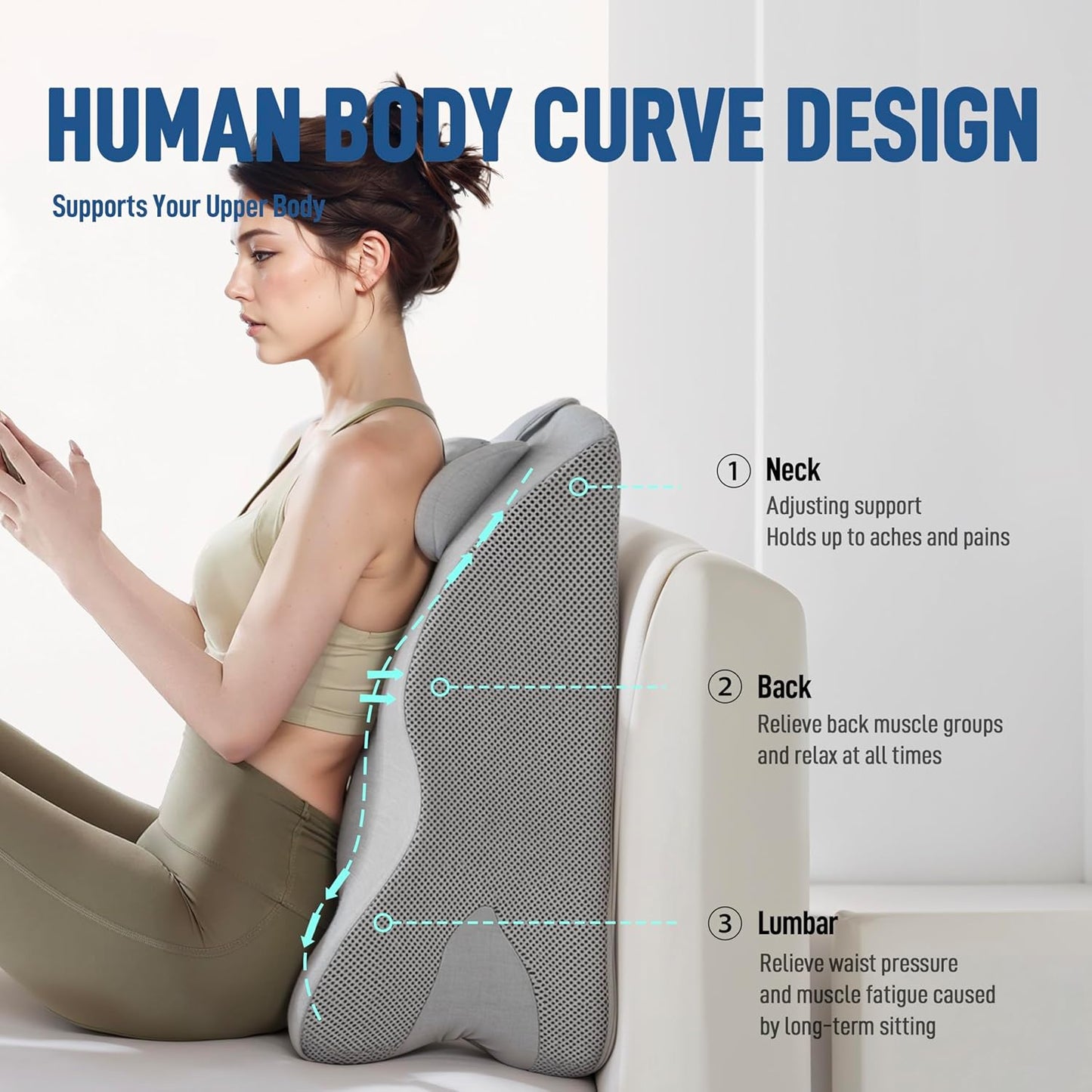 Daneey Reading Pillow for Bed Adult, Back Pillow for Bed Sitting Up, Back Support Pillow with Adjustable Headrest,Memory Foam Pillows for Abdomen, Lumbar, Back, Gray, 14.6 * 10 * 24IN