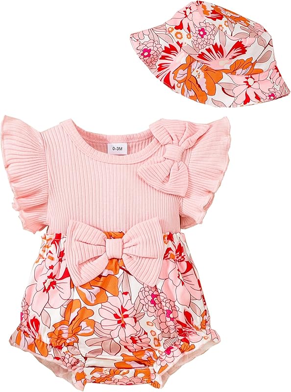 SUNNY PIGGY Newborn Baby Girl Clothes Baby Girl One Piece Romper Fall Winter Long Sleeve with Hat Sets Cute Infant Outfits