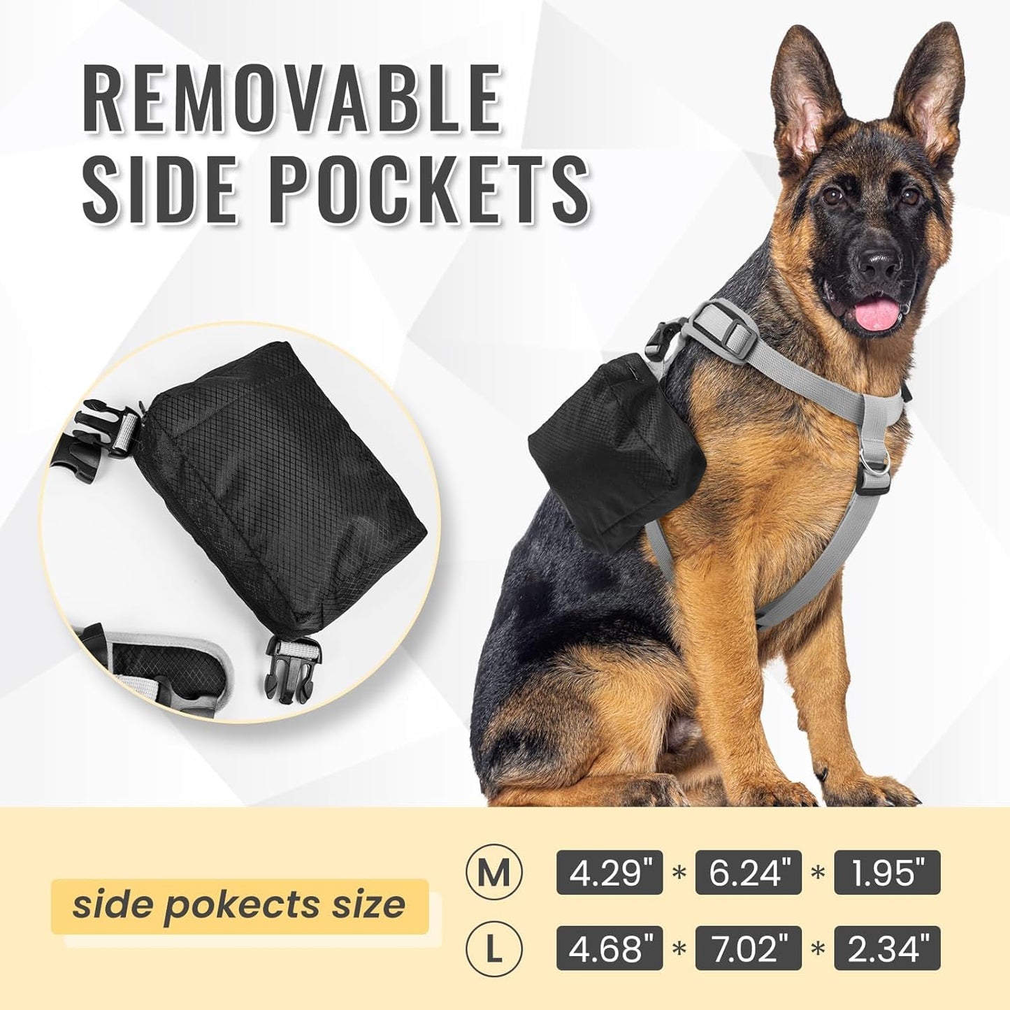 DORA BRIDAL Dog Backpack for Medium & Large Dogs, Dog Backpack Harness, Dogs Hiking Backpack with Side Pockets, Outdoors Pet Saddle for German Shepherd, Labrador (Black, Large)