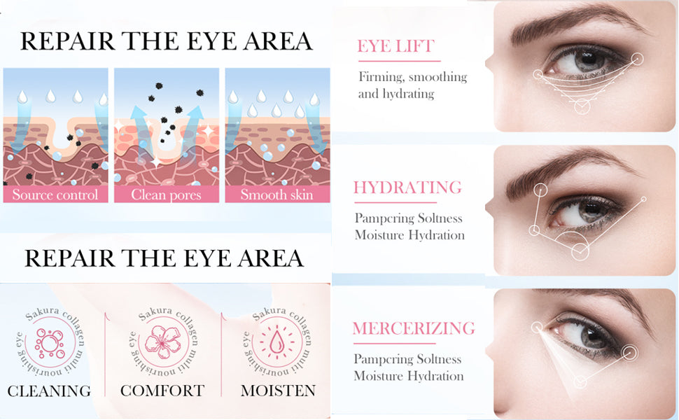 Sakura Eye Masks, 30 Pairs Collagen Gel Under Eye Patches, Crystal Eye Masks Reduce Wrinkles and Dark Circles, Moisturizing & Anti-Aging Reducing Eye Wrinkles Skincare