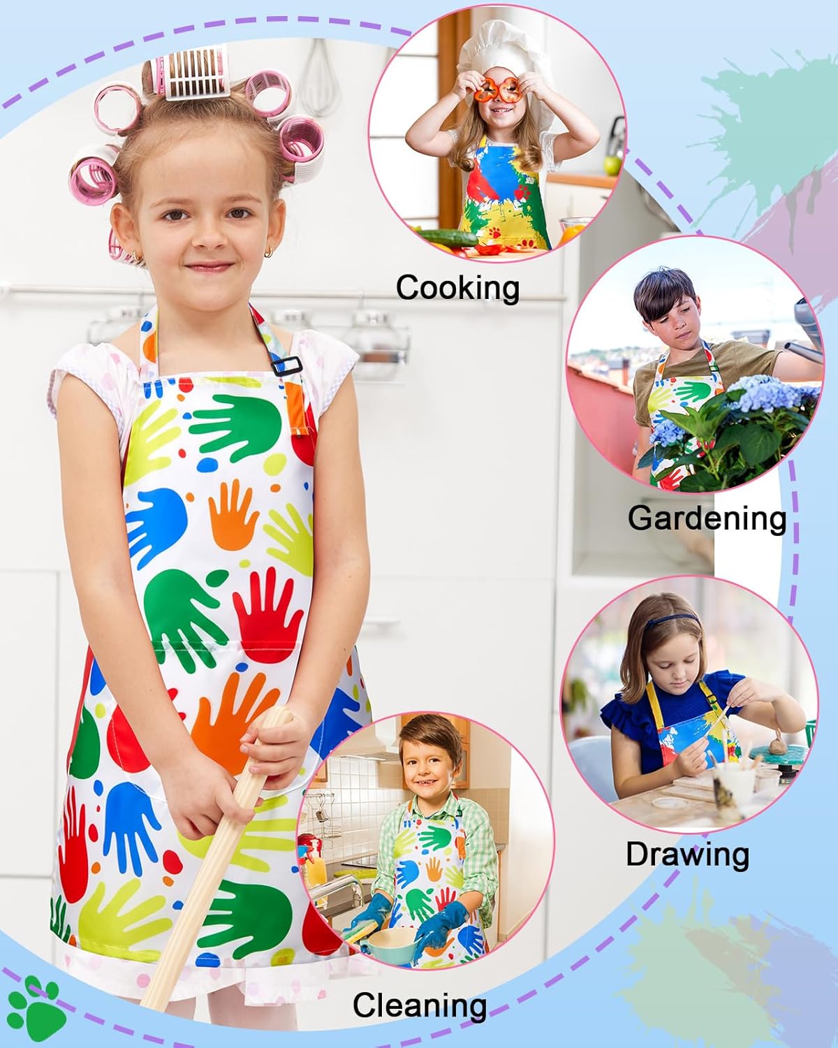Lictin 2 Pack Kids Apron Girls Boys for Cooking, Waterproof Art Apron with Pockets for Kids Painting Cooking Baking