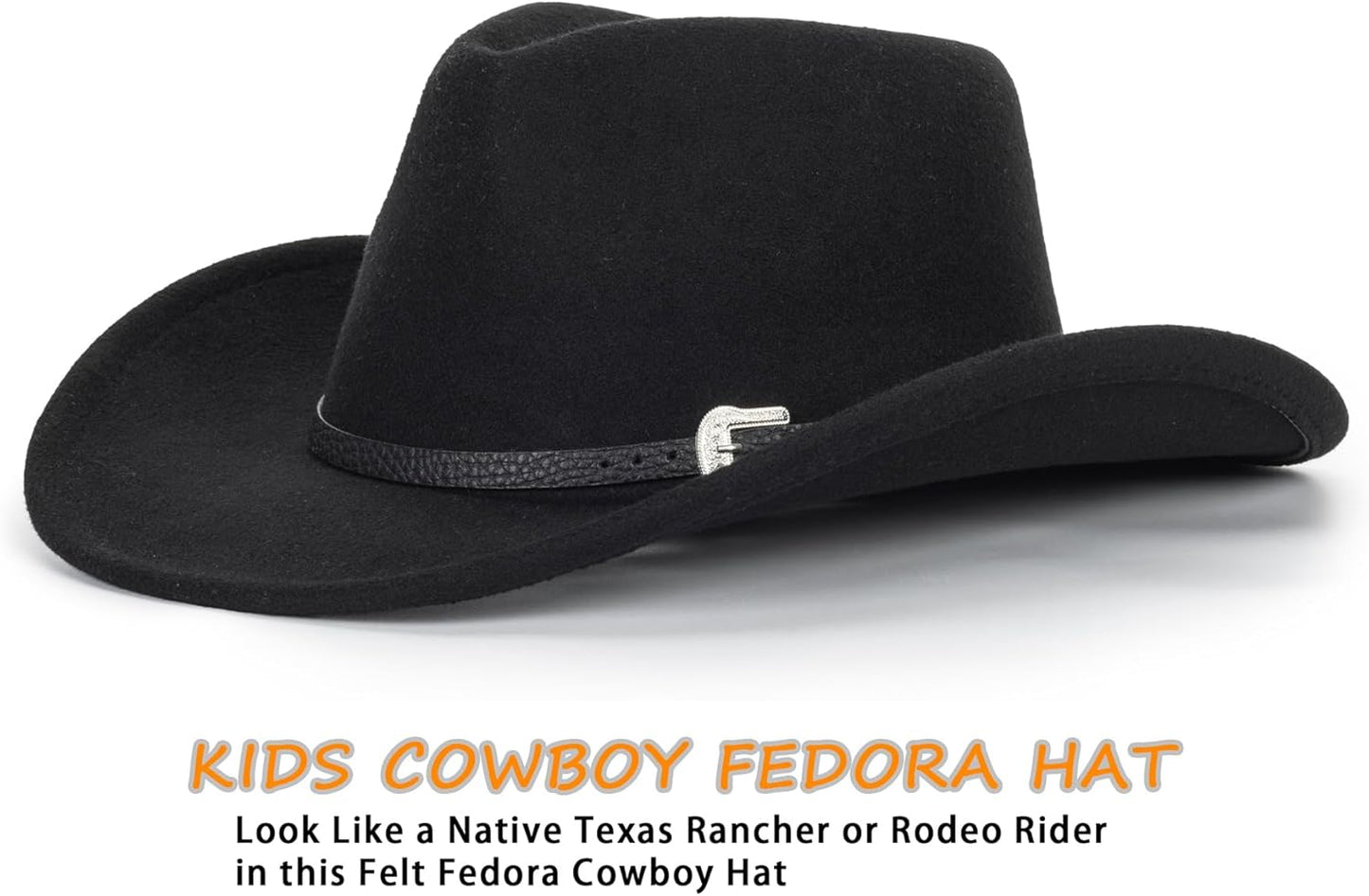 Western Cowboy Cowgirl Hat for Kids - Classic Boys Girls Felt Rodeo Fedora Hat with Belt Buckle (for Kids 4-10 Years)
