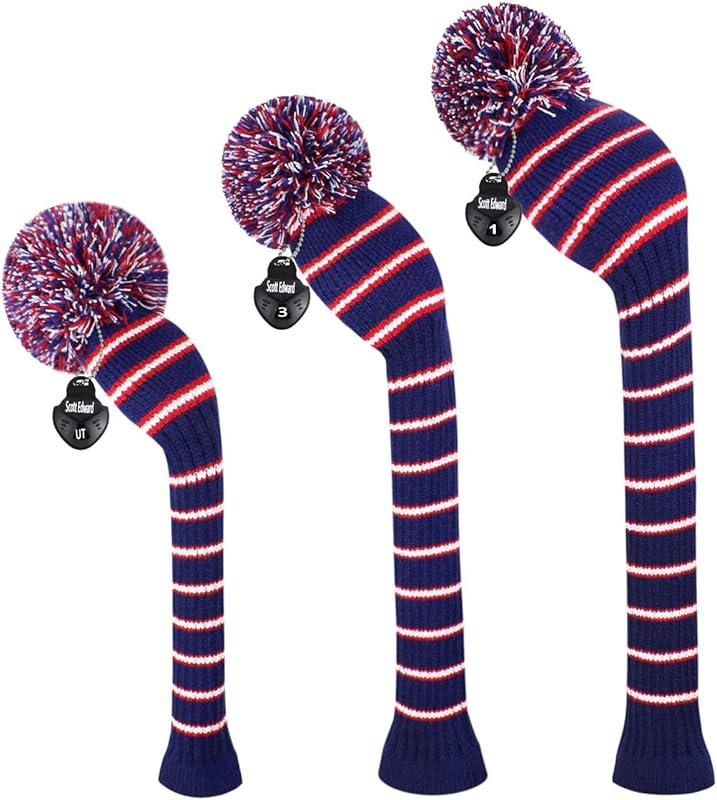 Scott Edward Golf Headcovers for Woods Set of 3 Fits Well Driver(460cc) Fairway Wood and Hybrid(UT) The Perfect Change for Golf Bag Classic Striped Style