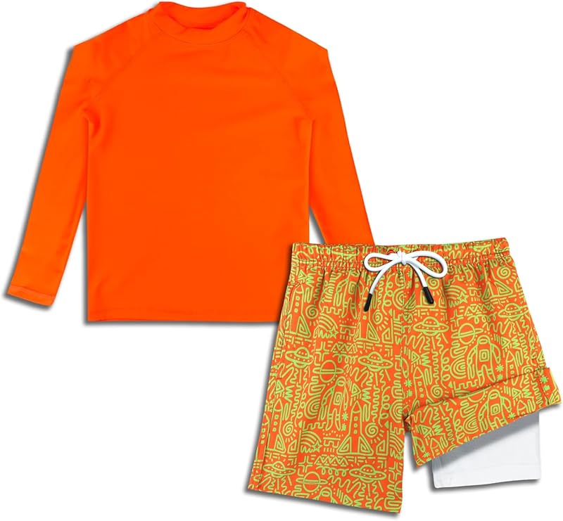 MILANKERR Toddler Boys Rash Guard Sets,Swim Trunks with Compression Liner UPF50+