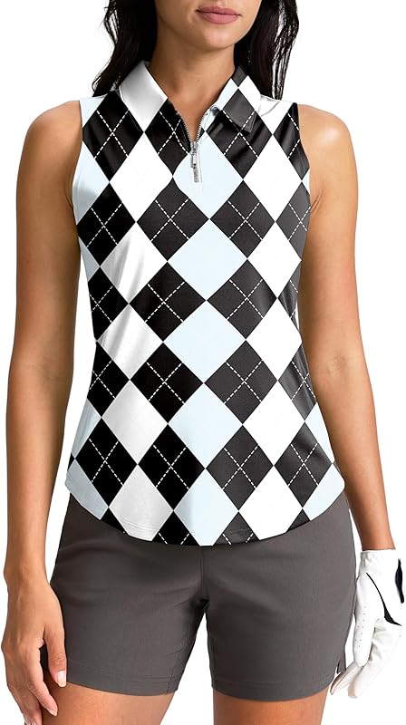G Gradual Womens Golf Shirt Sleeveless Zip Up Polo Shirts for Women Collared Lightweight Tennis Athletic Tank Top