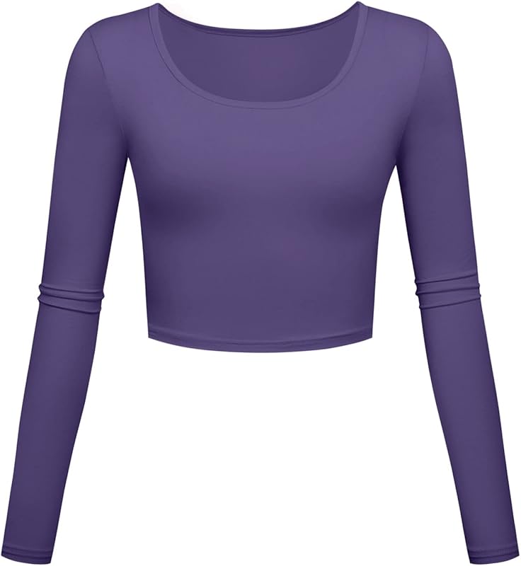 Long Sleeve Crop Tops for Women Workout Basic Clothes for Teen Ladies Fitted Slim Scoop Neck Cute Yoga Shirts
