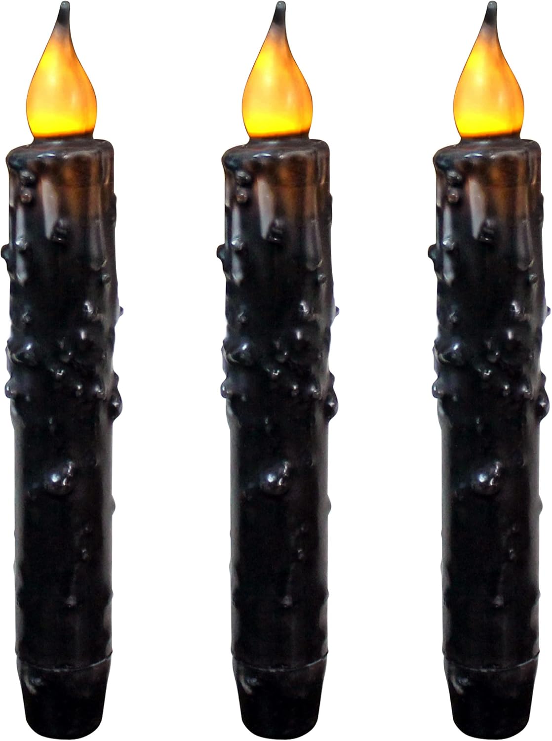 CVHOMEDECO. Real Wax Hand Dipped Battery Operated LED Timer Taper Candles Country Primitive Flameless Lights Décor, 6-3/4 Inch, Matt Black, 3 PCS in a Package
