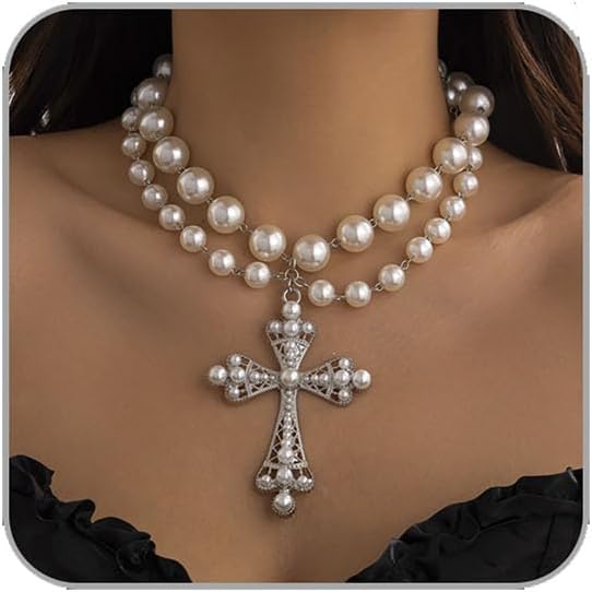 Gothic Cross Necklaces Layered Pearl Beads Cross Pendant Necklaces Punk Vintage Cross Chain Necklace Chunky Cross Necklace Gothic Jewelry for Women