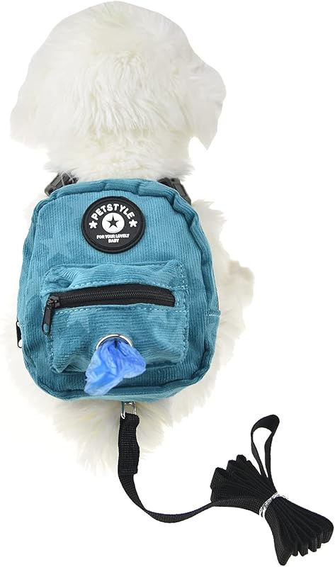 FLAdorepet Dog Backpack Harness with Leash, Dog Poop Bag Dispenser, Pet Self Carrier Adjustable Travel Hiking Walking Harness Backpack for Small Medium Dogs (L(Fit:10-15lb), Pink)